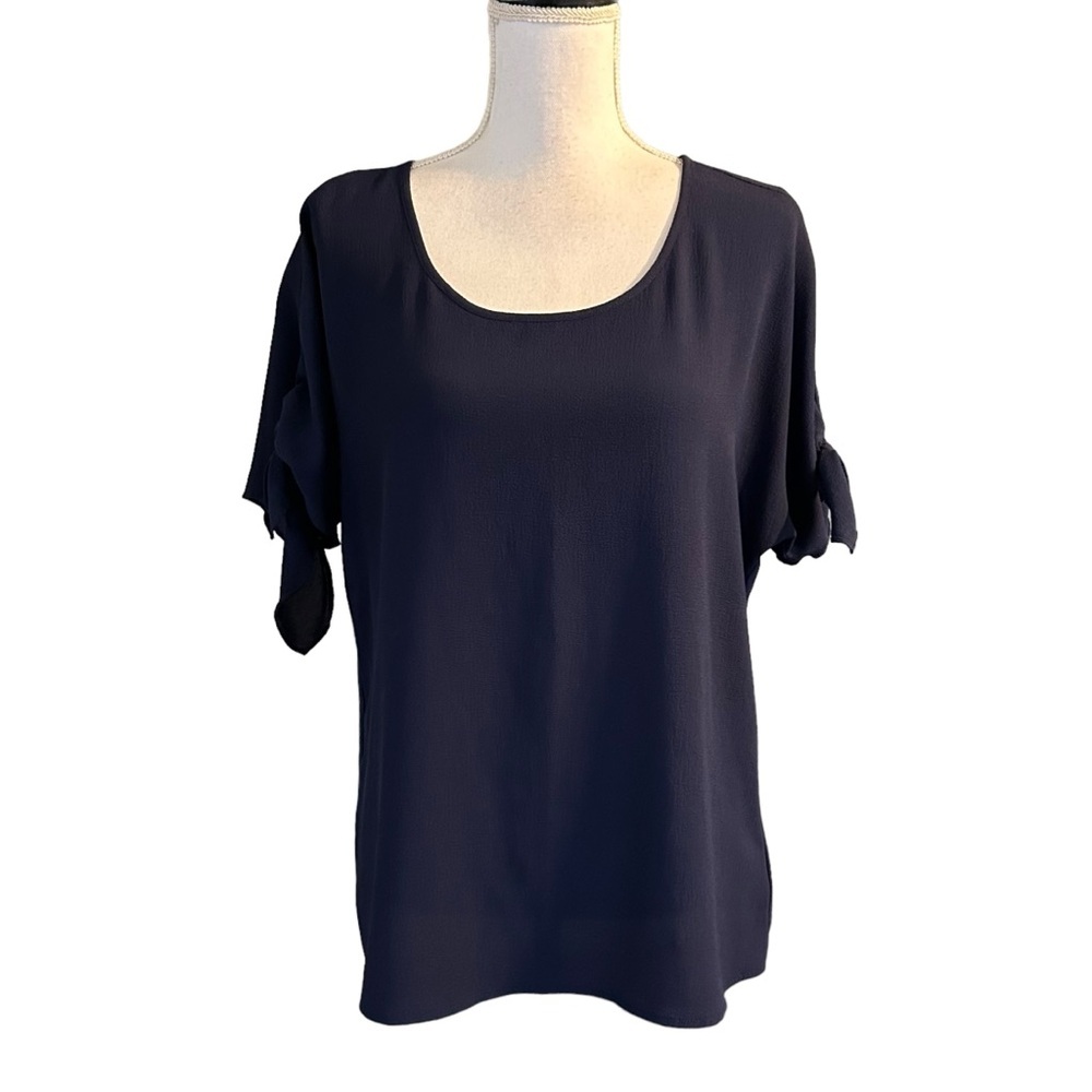 Michael Kors Short Tie Sleeve Career Casual Blouse SZ‎ Small in Navy Blue